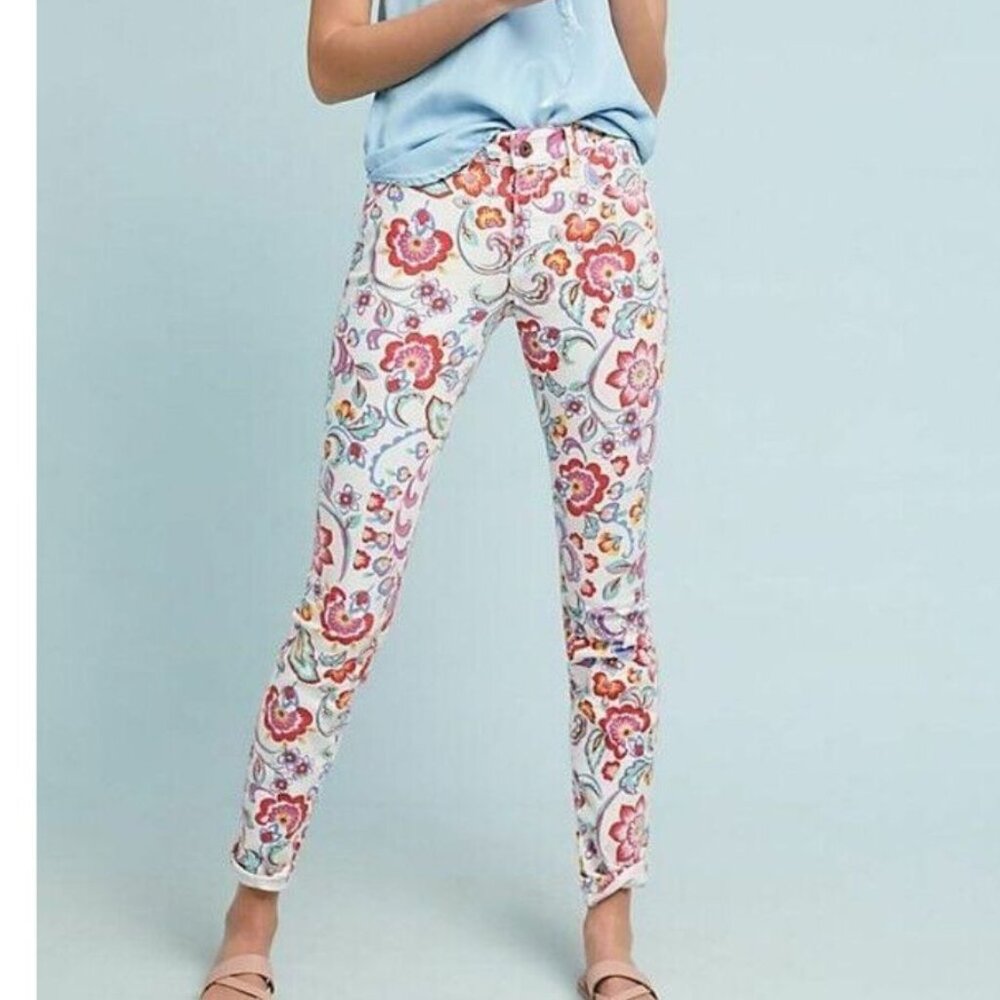 Pilcro Anthropologie White Floral Skinny Ankle Jeans 27